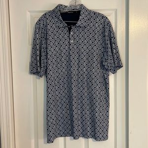 Bugatchi Mens 3 Button Polo. Navy print, size XL